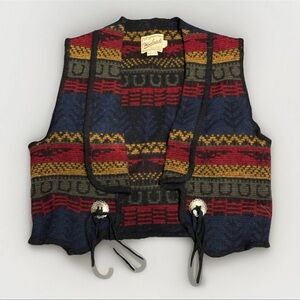 Woolrich Wool Vest Aztec Blanket Fringe Concho Bolero Woman’s Size Large Vintage